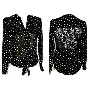 CANDIE’S black & white polka dot tie front shirt